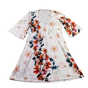 Hazel Blues Floral Empire Waist Bell Sleeve Mini Dress White Orange 2XL HB